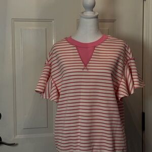 Pink and White Striped Short Sleeve Top